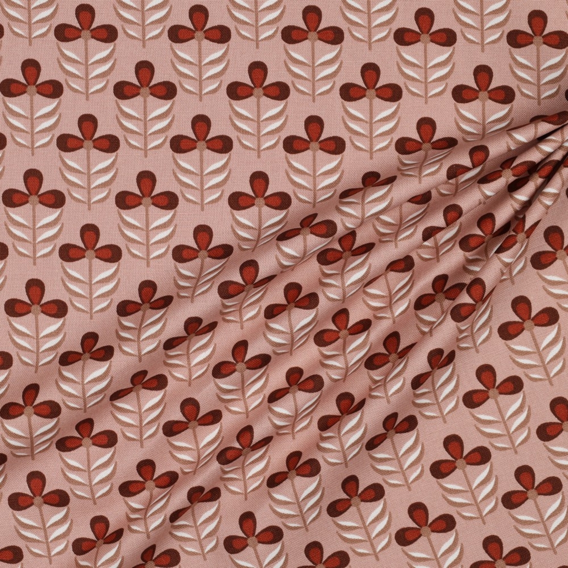 אריג קנבס דפוס פרחים בסגנון רטרו על רקע ורוד עתיק