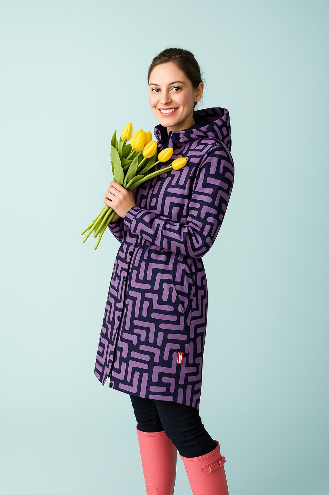 אריג כותנה עמיד במיים דפוס קוים דיגיטלי גווני לבנדר על רקע נייבי