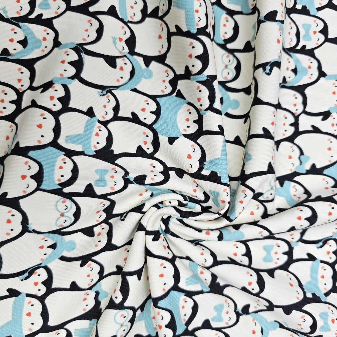 פוטר דפוס פינגווינים שמחים גווני תכלת שמנת