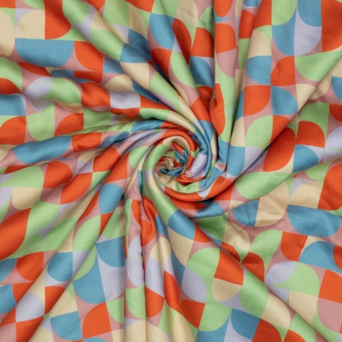 אריג ויסקוזה דפוס גאומטרי גווני מנטה תכלת דגם שרה