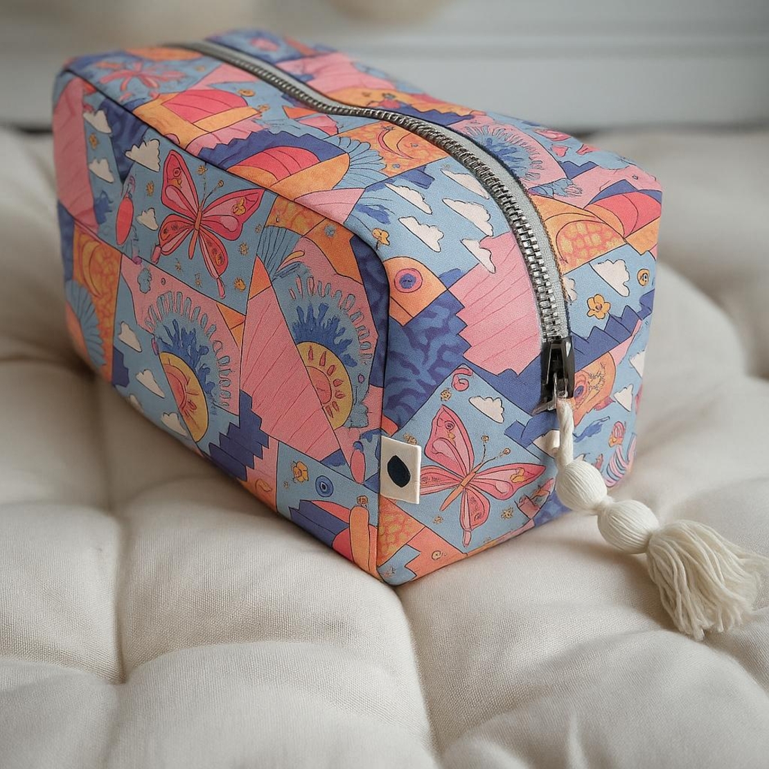 אריג כותנה דפוס דיגיטלי פרפרים וחיפושיות בגווני פסטל