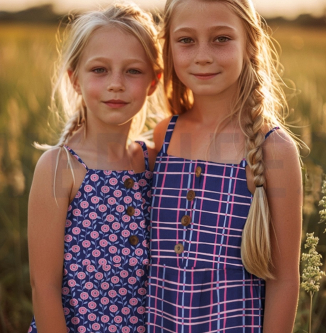 אריג כותנה דפוס פריחה כפרית בגווני כחול