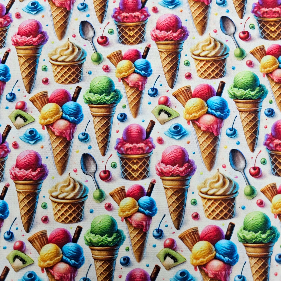 אריג כותנה דפוס גלידות צבועני תלת ממד