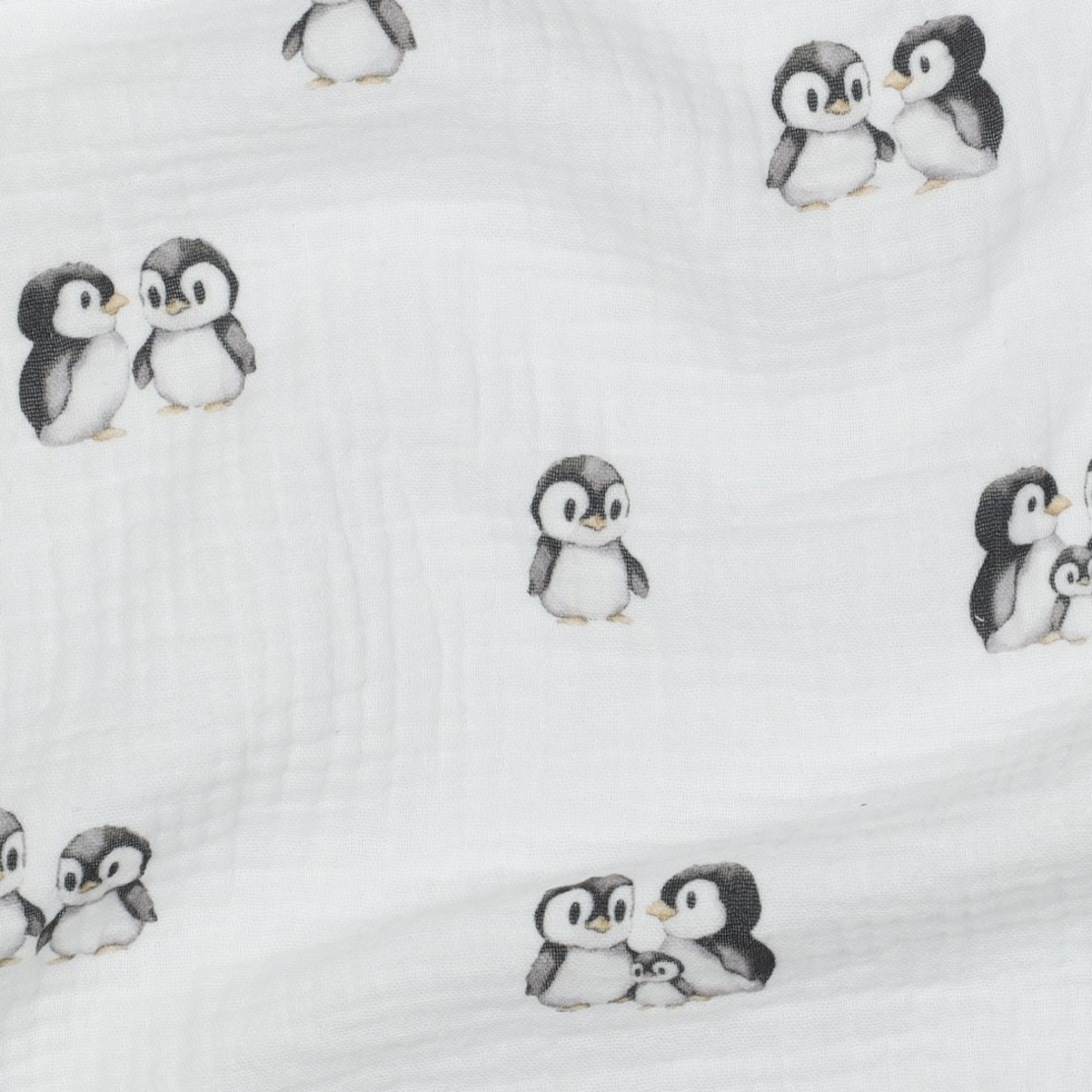 אריג דאבל טטרה דפוס פינגווינים על רקע לבן