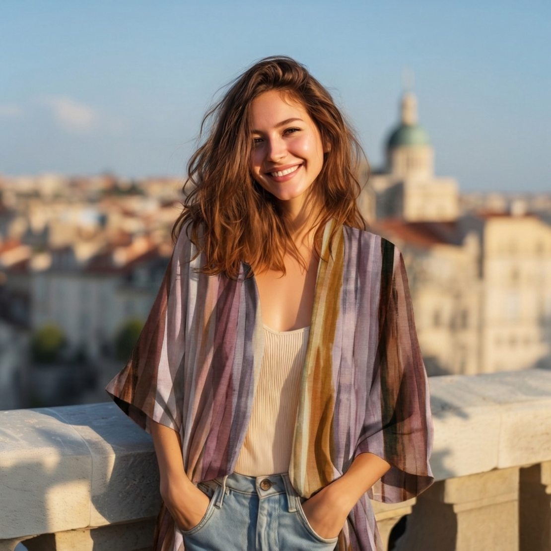 אריג ויסקוזה דפוס פסים אסימטרים בגווני סגול