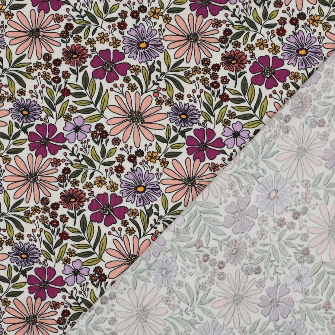 טריקו כותנה דפוס פרחים קסומים על רקע אופוייט