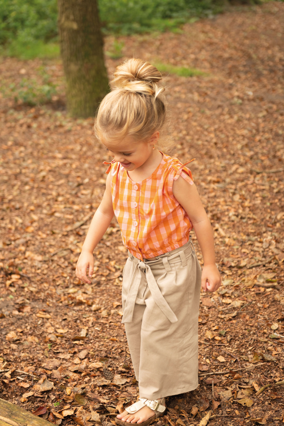 אריג כותנה משבצות גווני כתום וסלמון