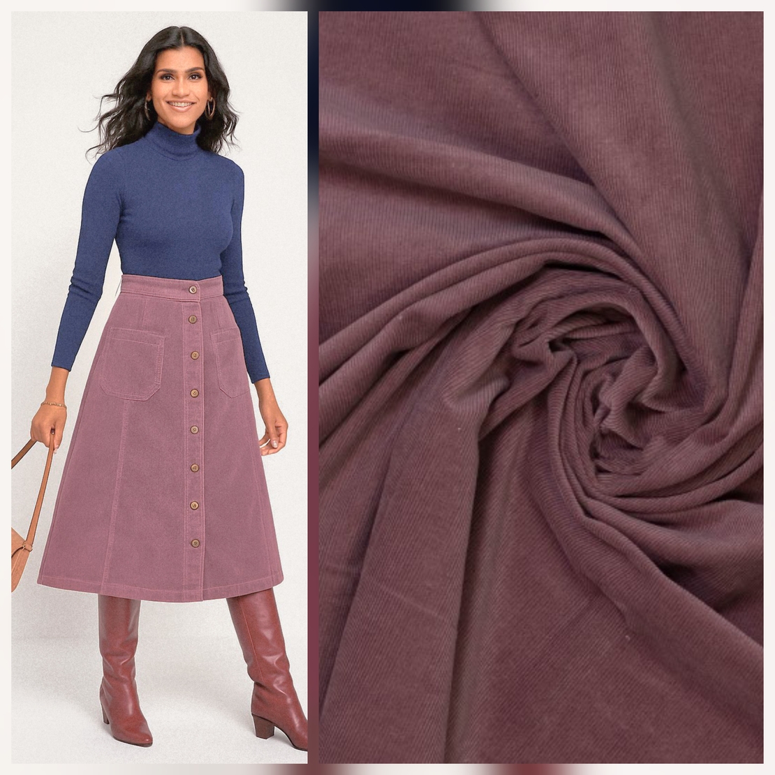 אריג קורדרוי בייבי צבע פודרה כהה