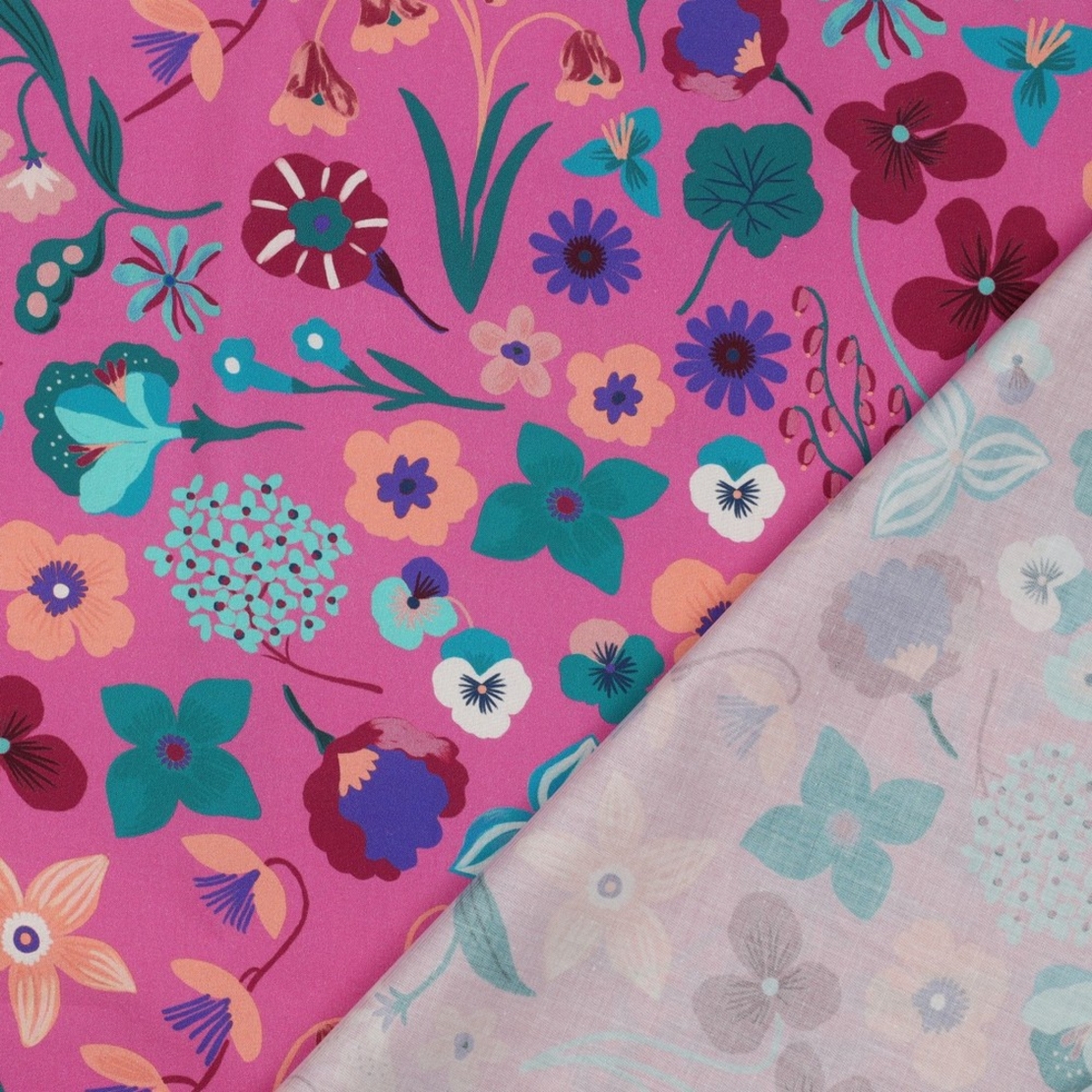 אריג כותנה דפוס מגנוליות על רקע ורוד נרידה הנסן