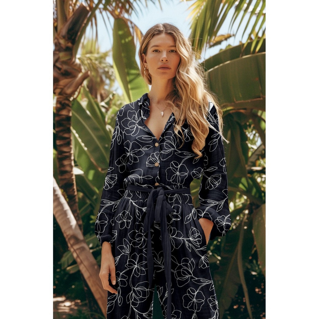 אריג פשתן רקום צבע כחול כהה