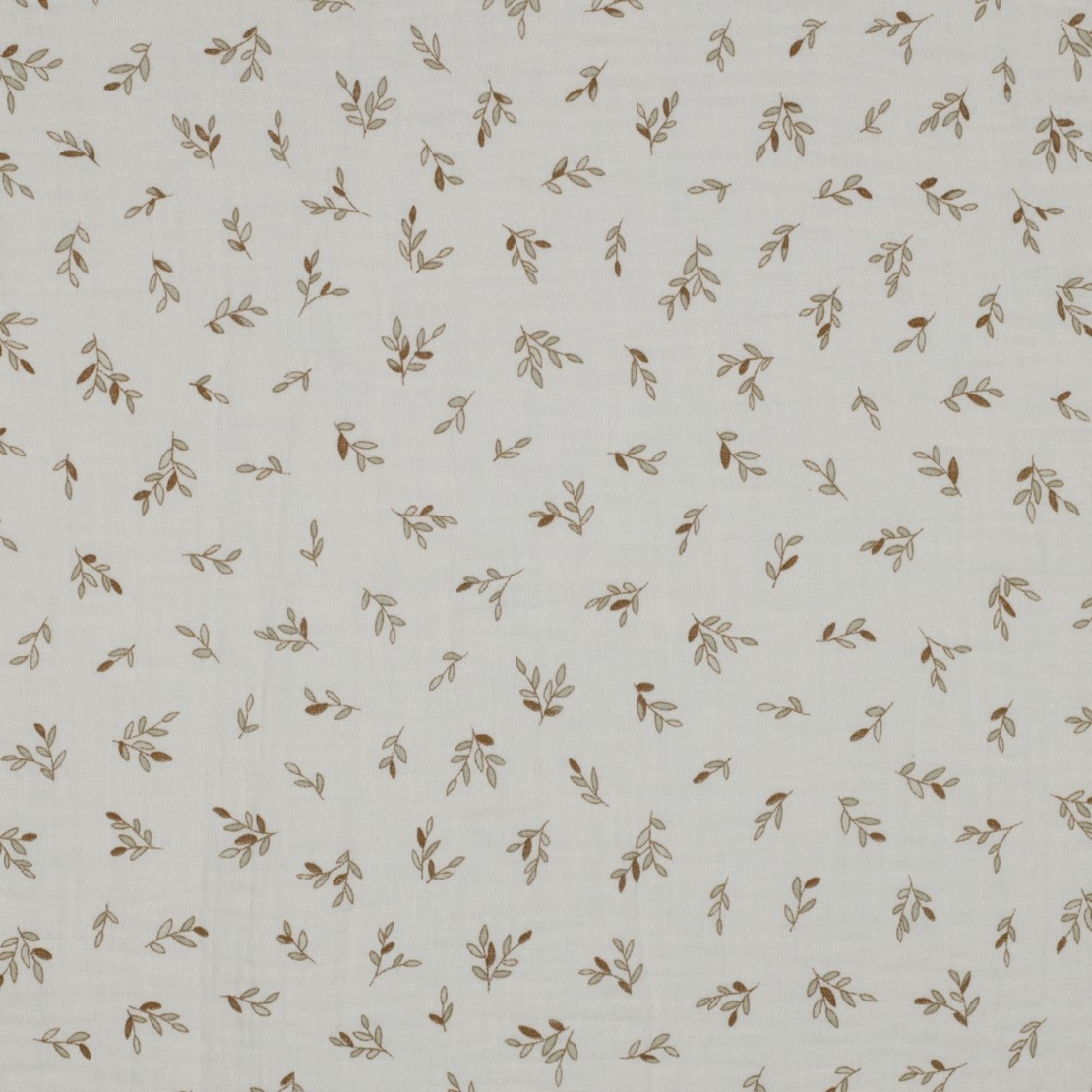 אריג דאבל טטרה דפוס עלעלים בגווני בז וחול על רקע אופוייט