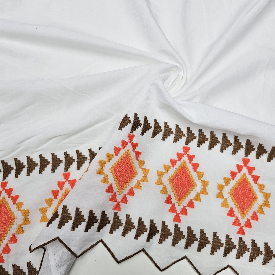 אריג כותנה וואל רקמה בגוונים חום וכתום