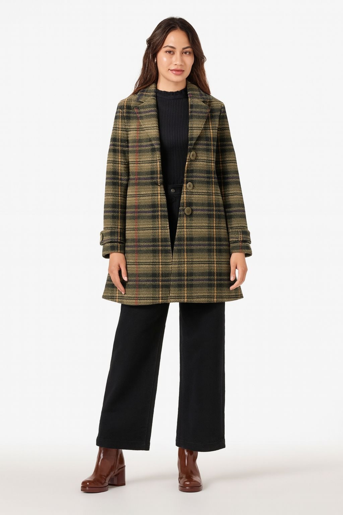 אריג צמר משבצות בגווני חום