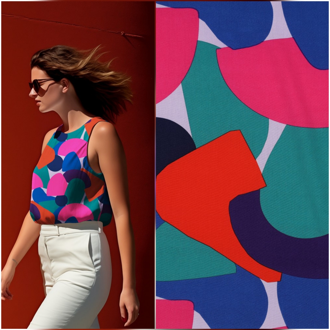 אריג ויסקוזה ECOVERO דפוס צורות גאומטריות