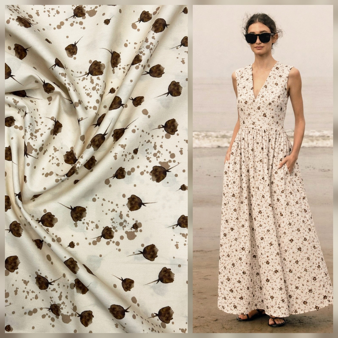 אריג כותנה דפוס טוליפים דיגיטלי על רקע אופוייט