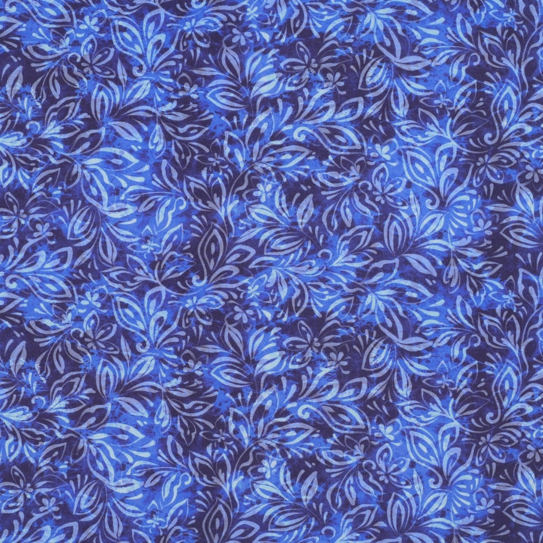 אריג ויסקוזה דפוס עלעלים דיגיטלי על רקע קובלט