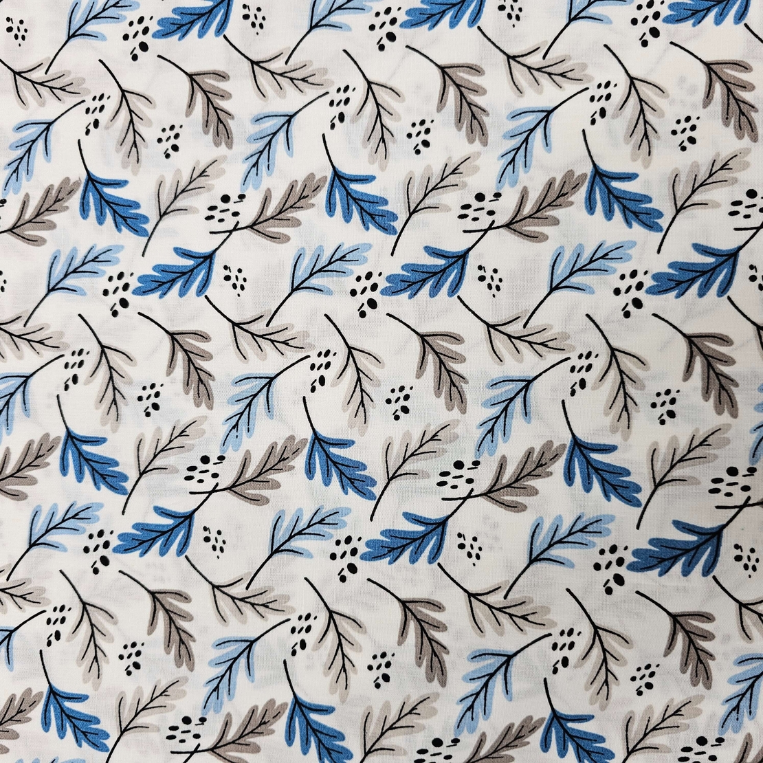 אריג כותנה דפוס עלעלים גווני כחול