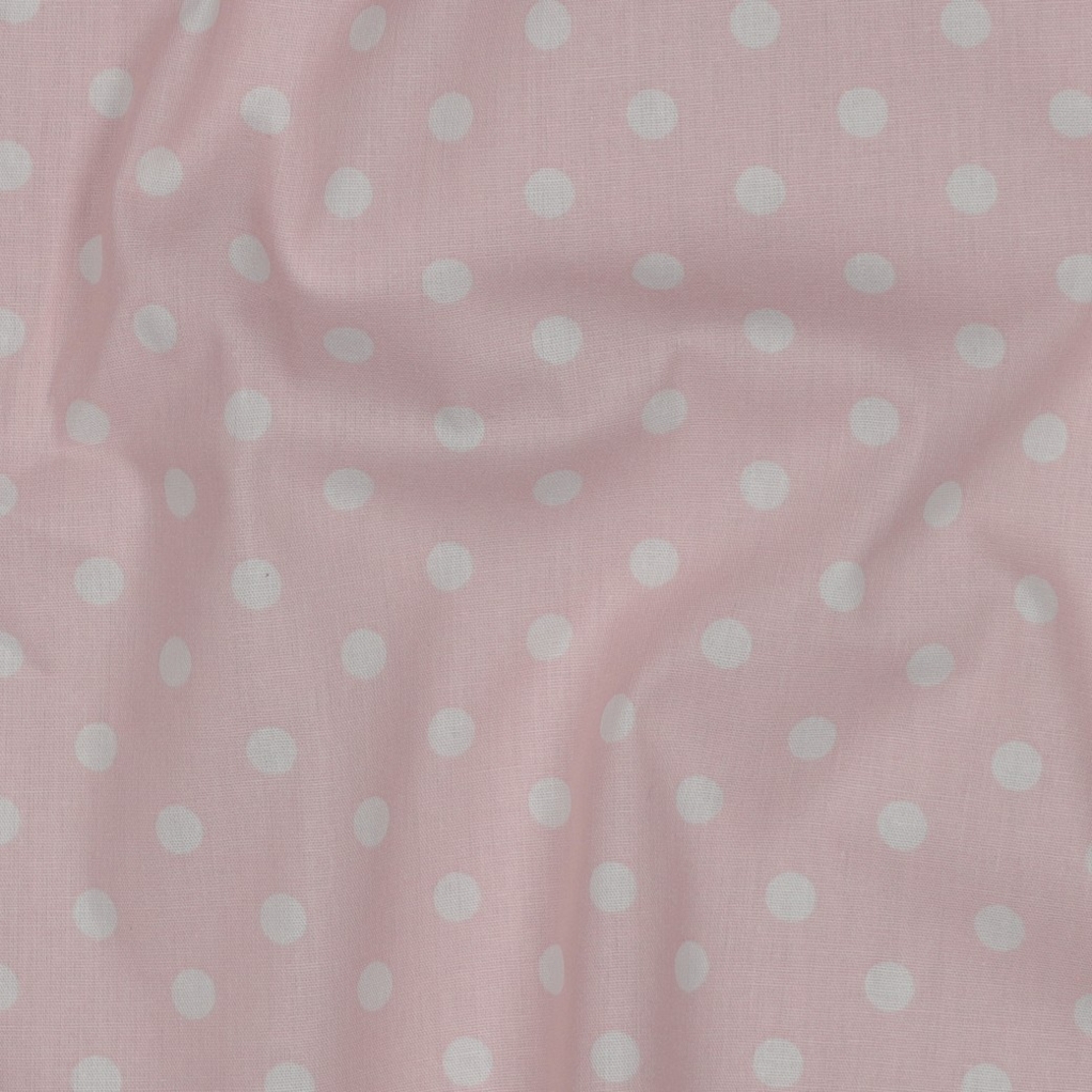 אריג כותנה נקודות לבן על רקע ורוד בייבי