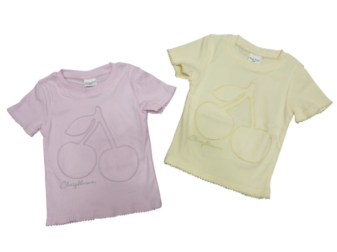 חולצה קיץ בד ריב מדוגמת 2-14 בנות (ורוד/צהוב)