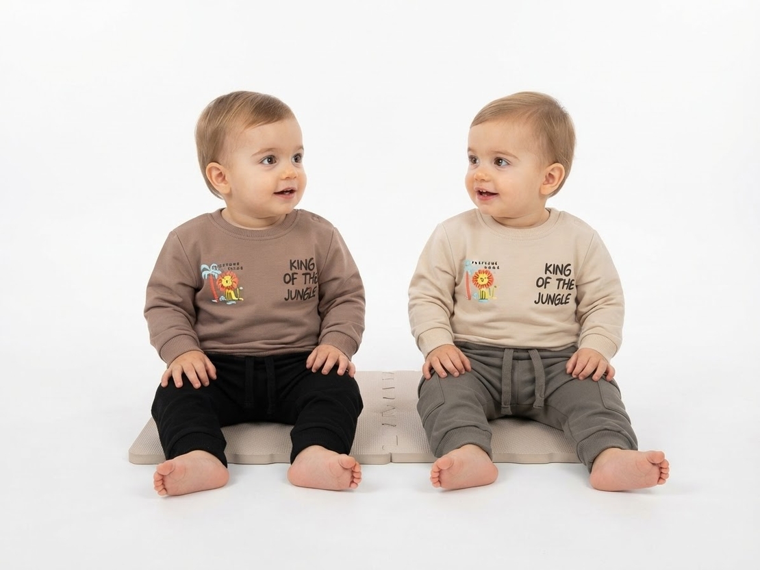חליפה פוטר מדוגמת 6-24M תינוקות בנים (אופוויט/חום)