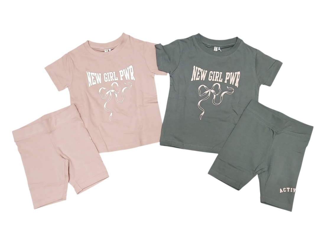 חליפה קיץ מדוגמת 2-10 בנות (אפור/ורוד עתיק)