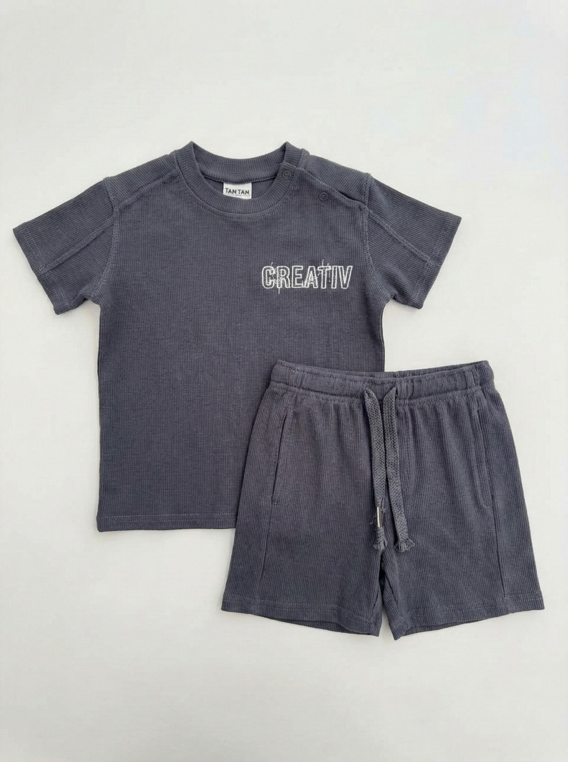 חליפה קיץ מדוגמת בד ריב 2-10 בנים (אפור/ירוק/אופוויט/שמנת)