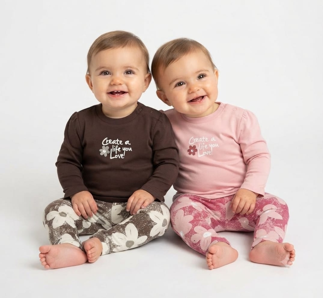 חליפה מעבר 12-24M תינוקות בנות (ורוד/חום)