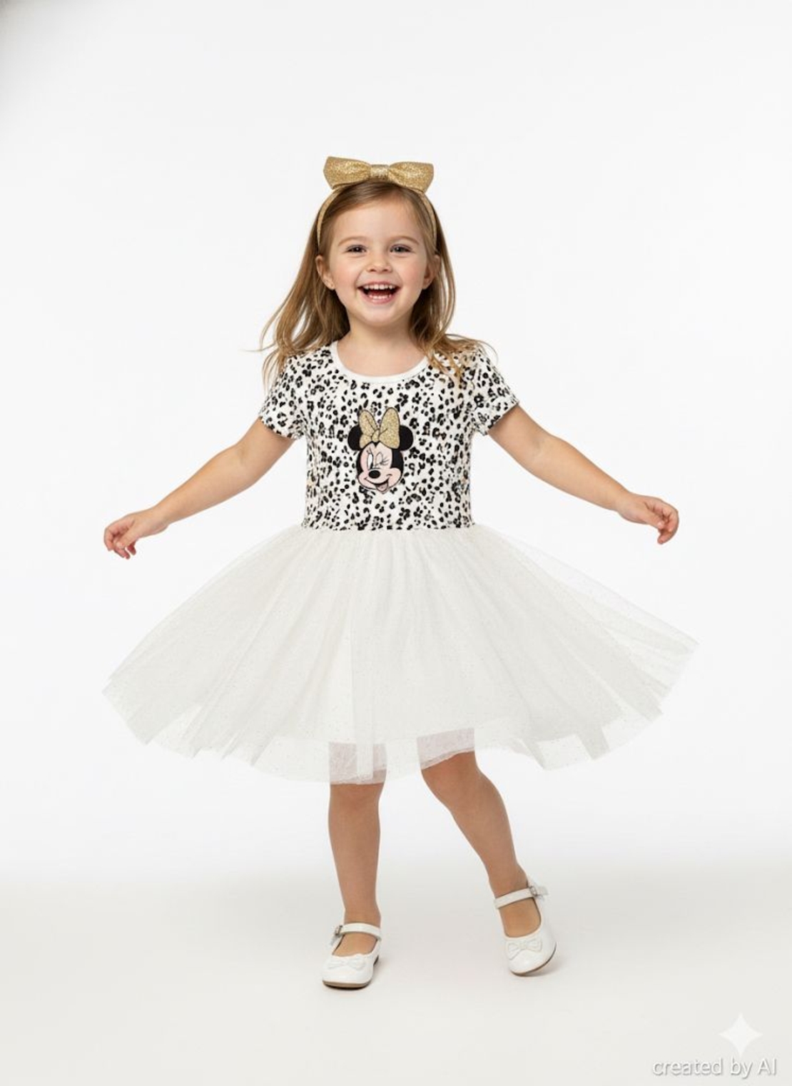 שמלה שילוב טול DELTA קיץ 2-8 בנות מיני מאוס לבן