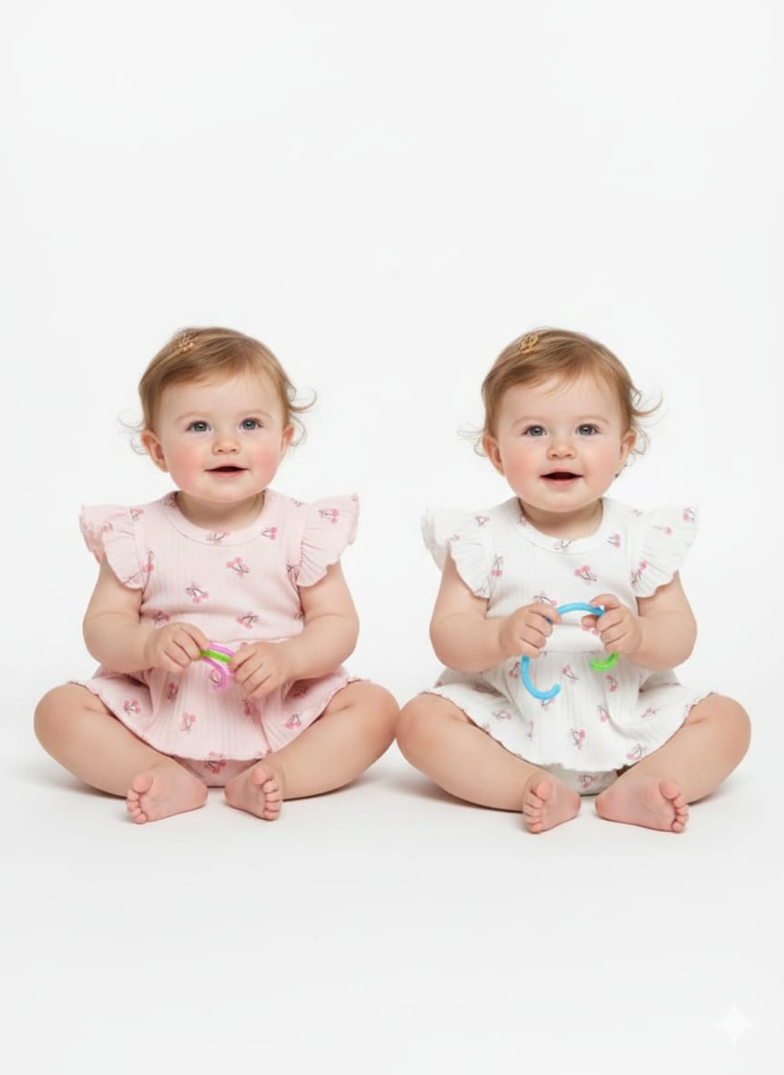 שמלה בגד גוף מדוגמת בד ריב 3-24M תינוקות בנות (לבן/מנטה/ורוד/אפור)