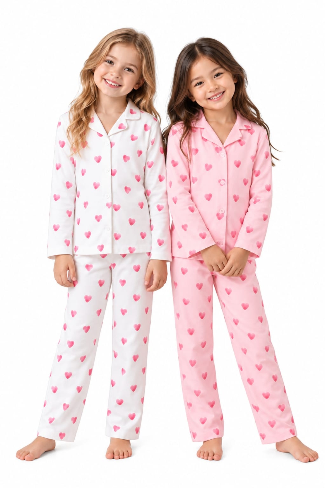 פיג'מה מעבר PINK מכופתרת 4-10 בנות (ורוד/לבן)