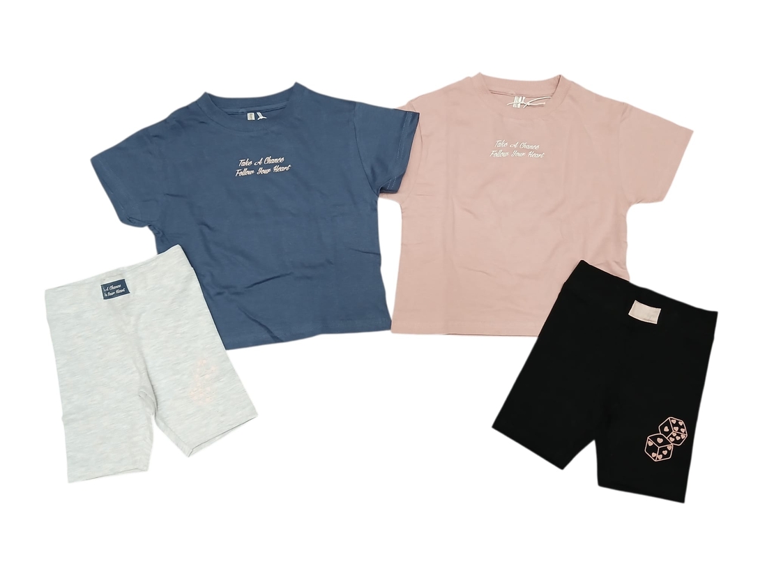 חליפה קיץ מדוגמת 2-10 בנות (כחול/ורוד עתיק)