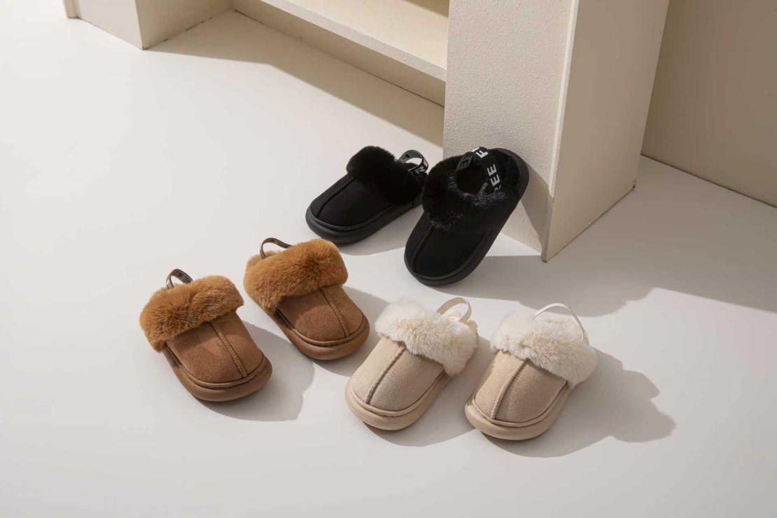 נעלי בית פרווה רצועת גומי אחורי 24-29 בנות (שחור/אופוויט/חום)