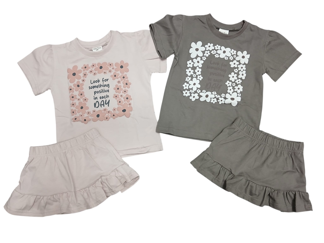 חליפה קיץ מדוגמת חצאית טייץ 2-8 בנות (אפור/ורוד)