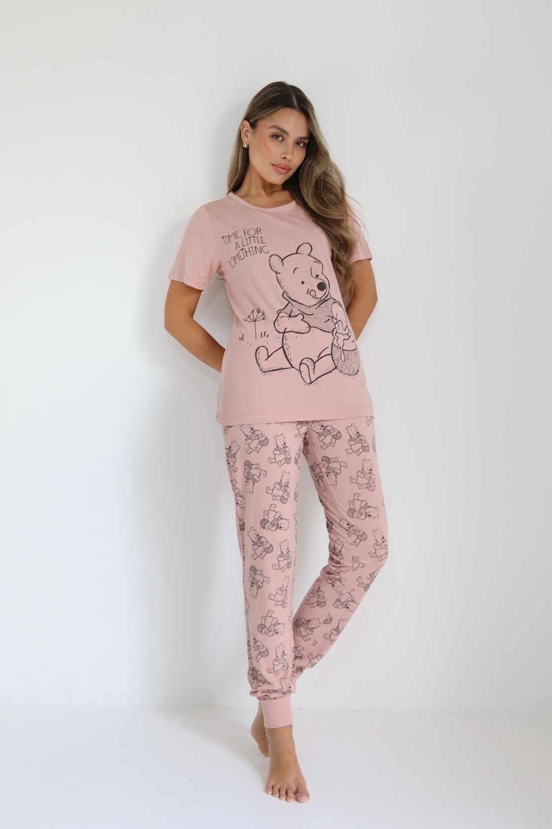 פיג'מה DELTA שרוול קצר מכנס ארוך2XL-3XL נשים פו הדב ורוד