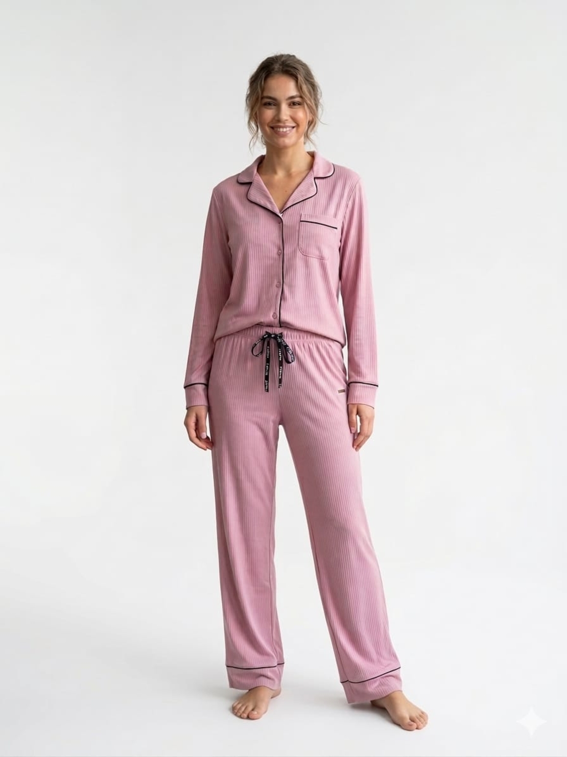 פיג'מה מכופתרת REPLAY שרוול ארוך S-XXL נשים (ורוד/אופוויט)