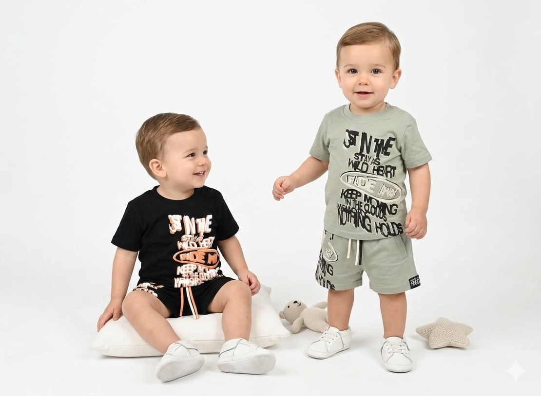 חליפה קיץ מדוגמת 12-24M תינוקות בנים (שחור/ירוק)