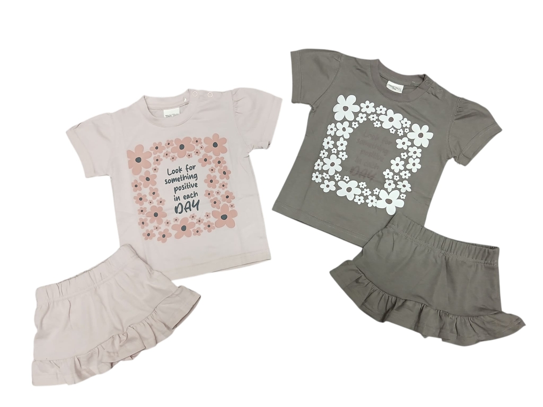 חליפה קיץ מדוגמת חצאית טייץ 12-24M תינוקות בנות (אפור/ורוד)