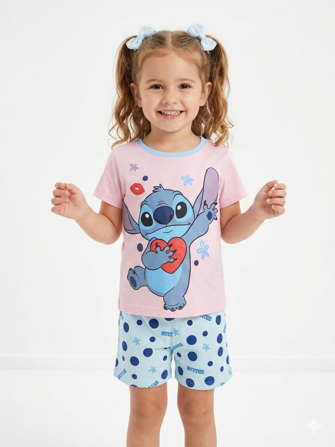 פיג'מה דיסני קיץ 2-10 בנות סטיץ' ורוד