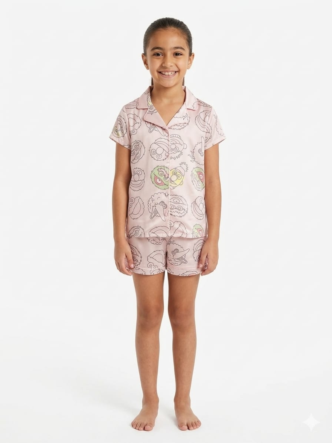 פיג'מה קיץ מכופתרת 2-12 בנות סומסום (ורוד/ירוק)