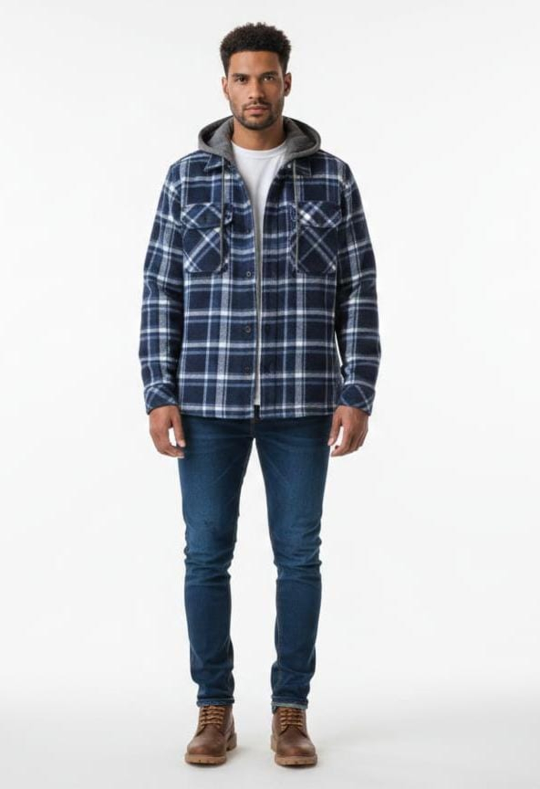 קפוצ'ון כפתורים משובץ S-XL גבר (כחול)