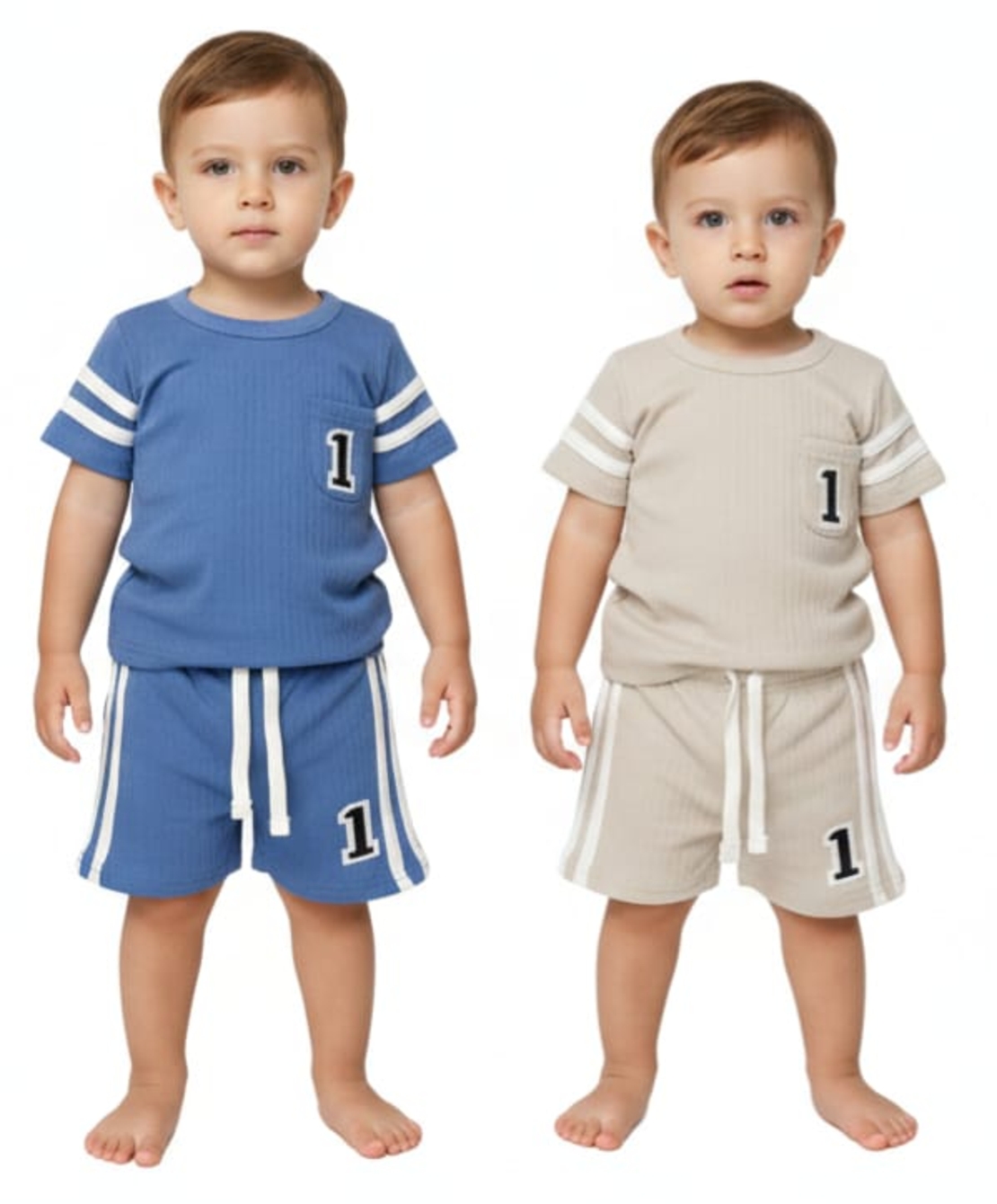 חליפה קיץ מדוגמת בד ריב 6-24M בנים (כחול/אופוויט)