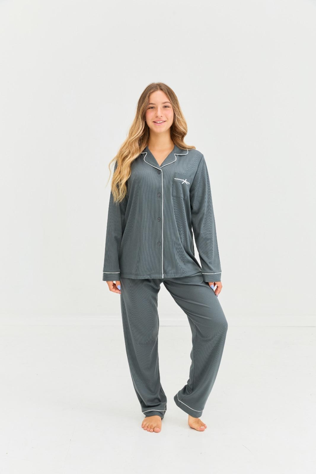 פיג'מה מעבר מכופתרת INTIMA נשים S-XXL אפור