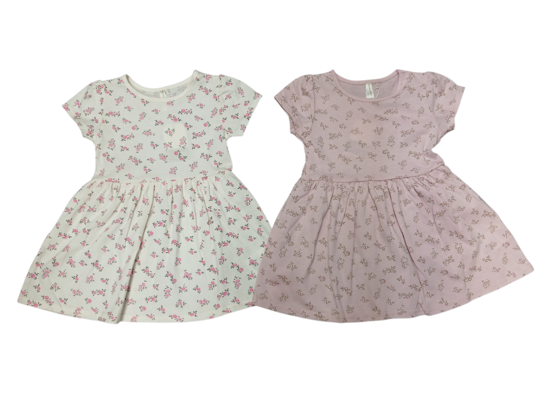שמלה קיץ מדוגמת 2-10 בנות (ורוד/שמנת)