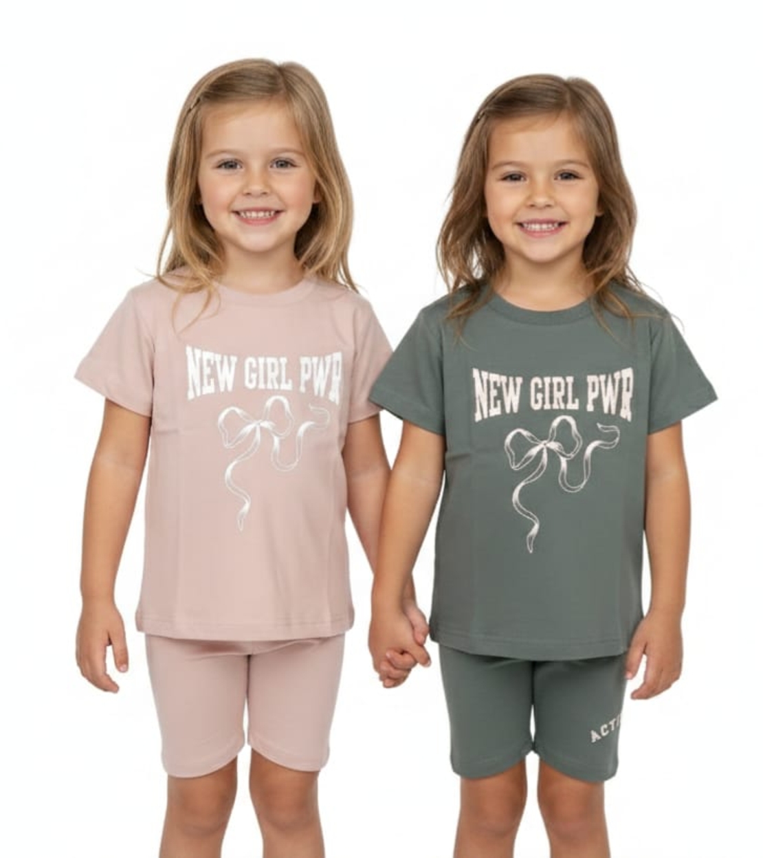 חליפה קיץ מדוגמת 2-10 בנות (אפור/ורוד עתיק)