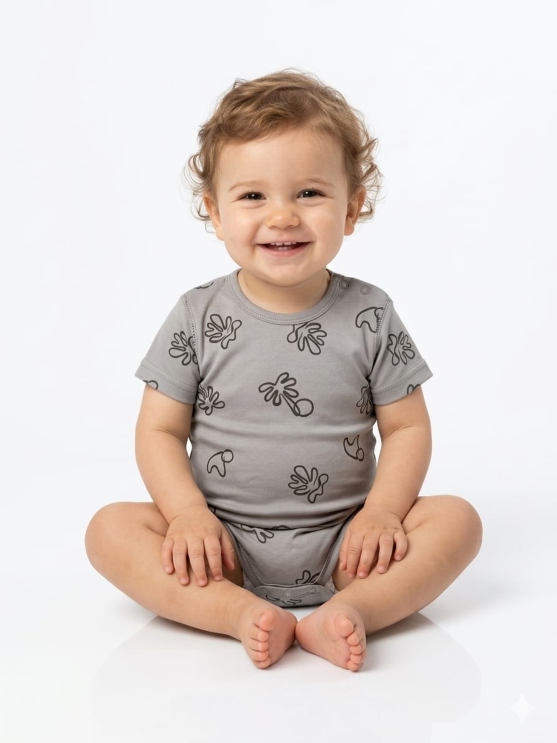 בגד גוף קיץ מדוגם 3-24M תינוקות בנים (ירוק/אפור/אופוויט)