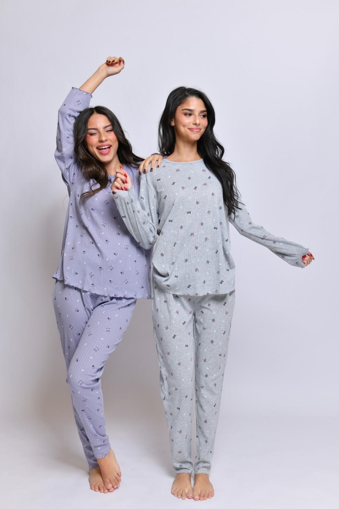 פיג'מה LAMBADA ג'קארד מדוגמת S-XL נשים (ורוד/סגול/אפור/אופוויט)