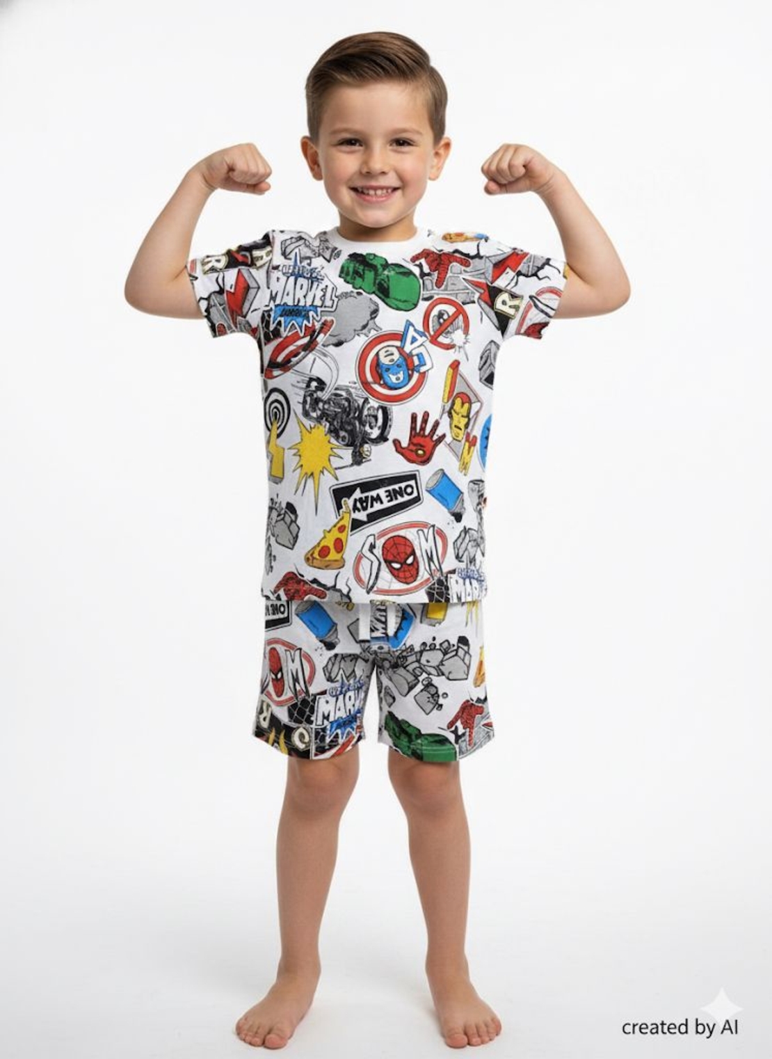 פיג'מה DELTA קיץ 2-10 בנים מארוול לבן