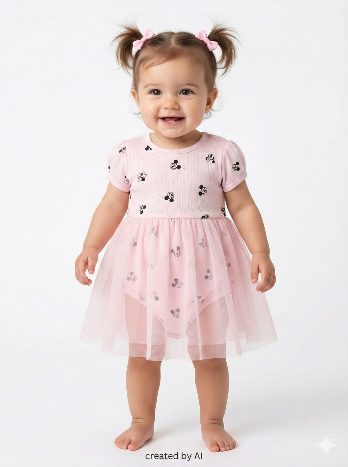 שמלה בגד גוף שילוב טול DELTA קיץ 3-24M תינוקות בנות מיני מאוס ורוד