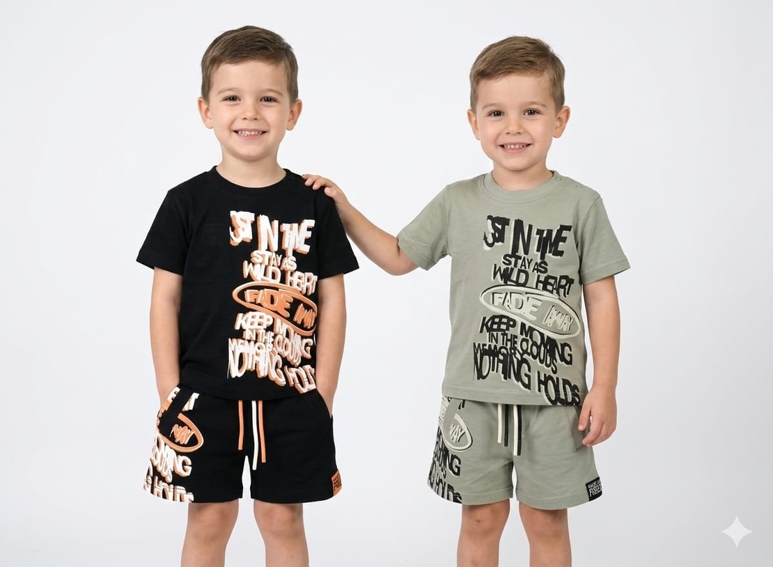 חליפה קיץ מדוגמת כותנה 2-10 בנים (ירוק/שחור)