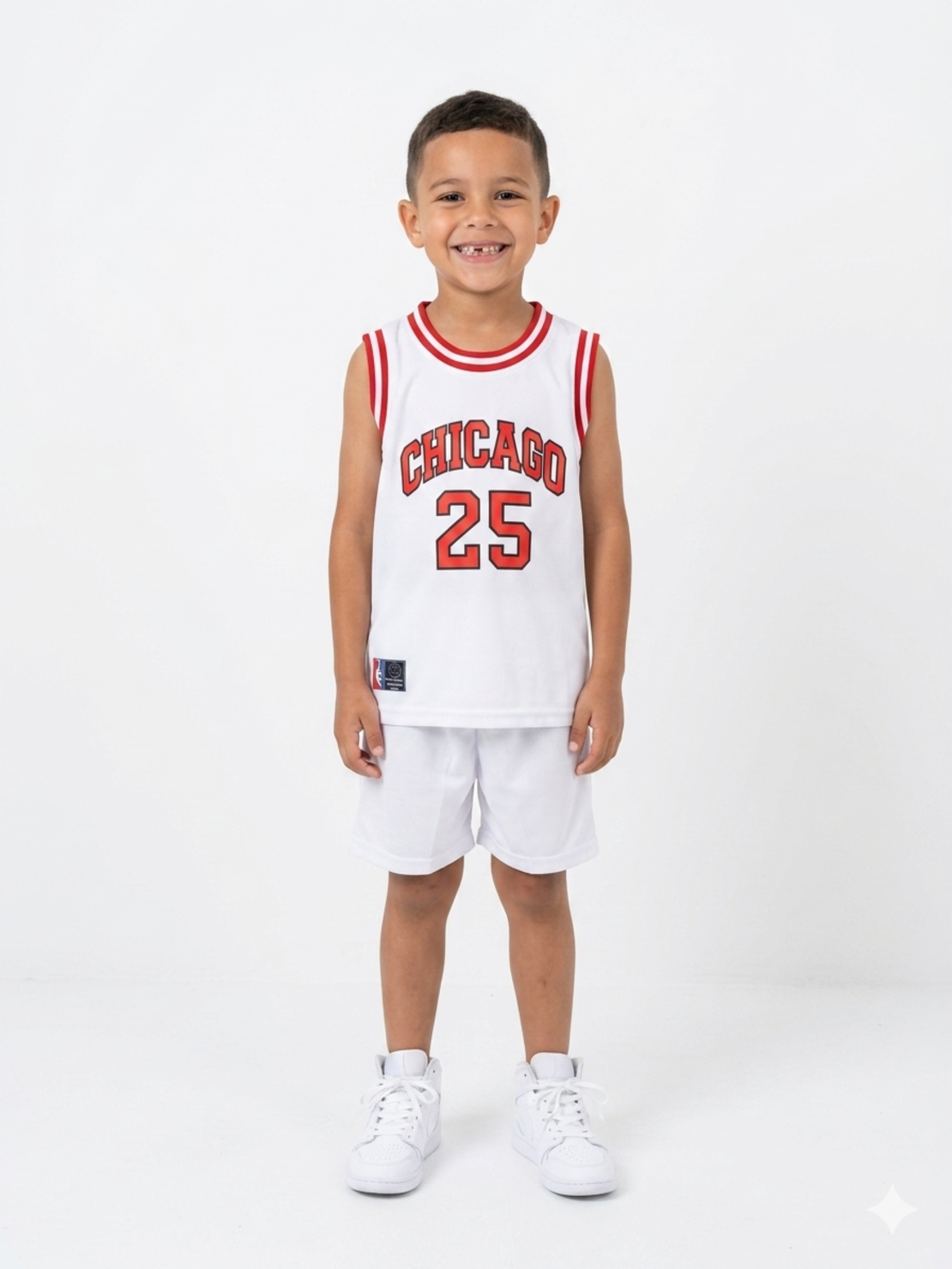 חליפה כדורסל מדוגמת 4-14 בנים (לבן)